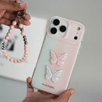iPhone Series Luxury 3D Butterfly Gradient Case with Pearl Beaded Wristlet