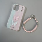iPhone Series Luxury 3D Butterfly Gradient Case with Pearl Beaded Wristlet