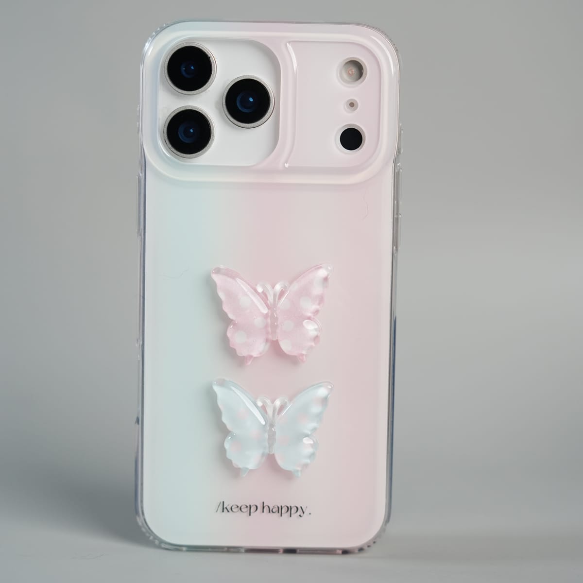 iPhone Series Luxury 3D Butterfly Gradient Case with Pearl Beaded Wristlet