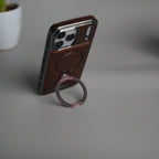 iPhone 17 Pro Max Luxury Leather Magnetic Ring Case | Metal Kickstand Cover with Chrome Frame