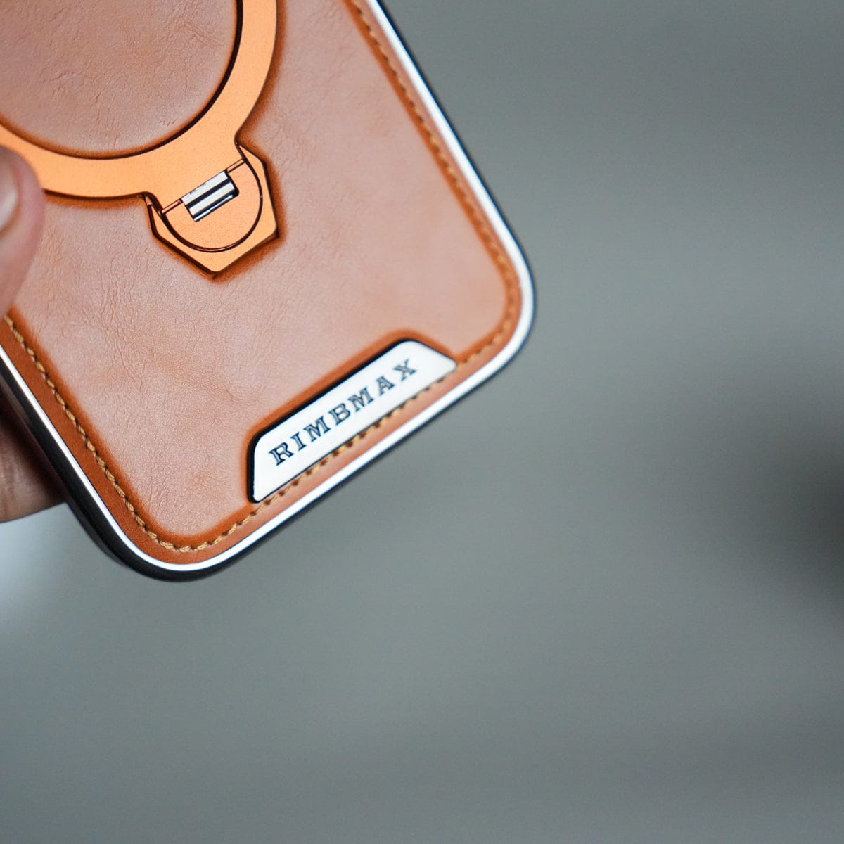 iPhone 17 Pro Max Luxury Leather Magnetic Ring Case | Metal Kickstand Cover with Chrome Frame