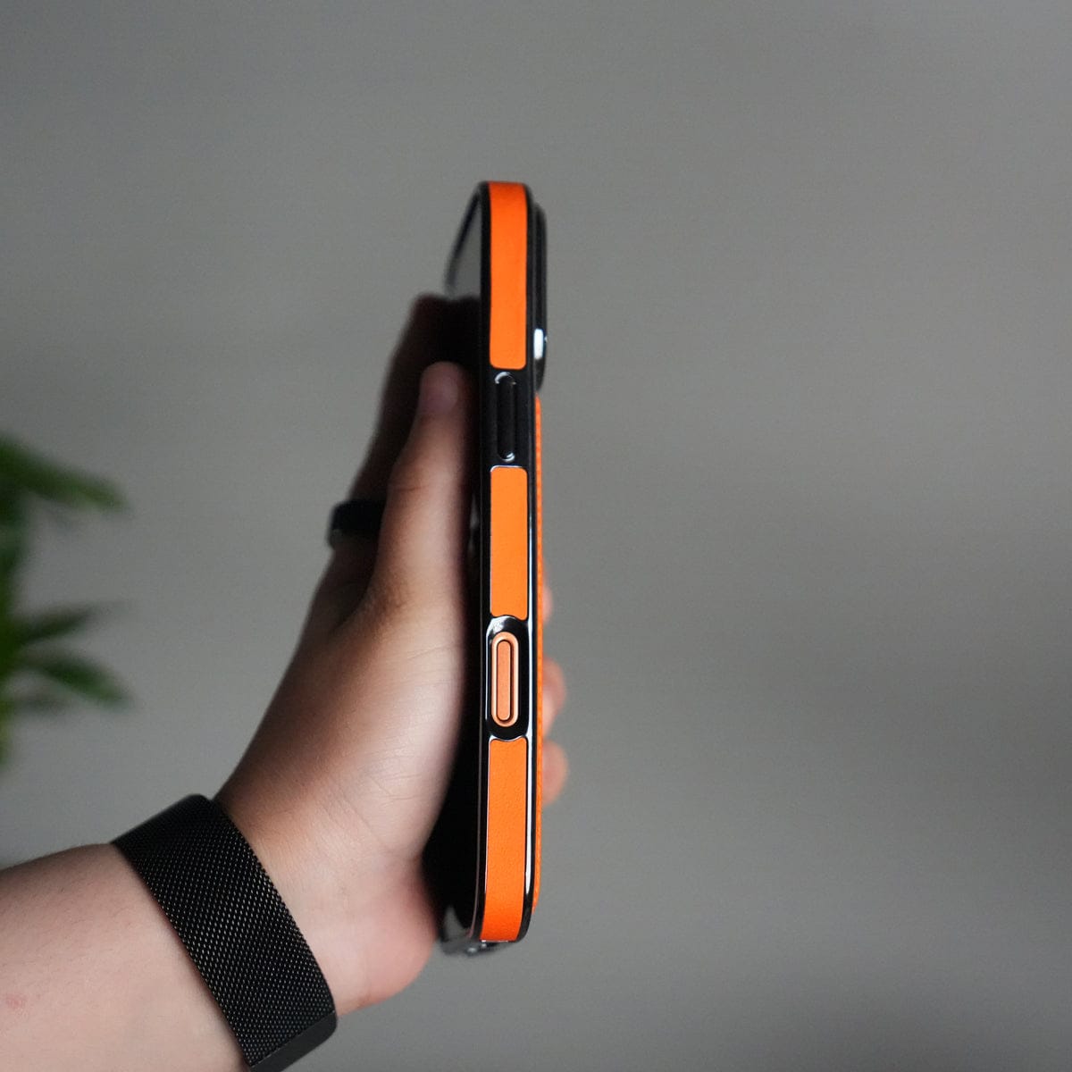 iPhone 17 Pro Max Luxury Leather Magnetic Ring Case | Metal Kickstand Cover with Chrome Frame