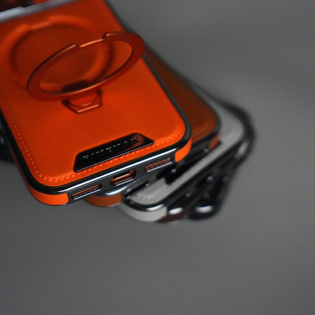iPhone 17 Pro Max Luxury Leather Magnetic Ring Case | Metal Kickstand Cover with Chrome Frame