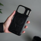 iPhone 17 Pro Max Luxury Leather Magnetic Ring Case | Metal Kickstand Cover with Chrome Frame