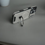 iPhone 17 Pro Max Luxury Leather Magnetic Ring Case | Metal Kickstand Cover with Chrome Frame
