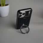 iPhone 17 Pro Max Luxury Leather Magnetic Ring Case | Metal Kickstand Cover with Chrome Frame