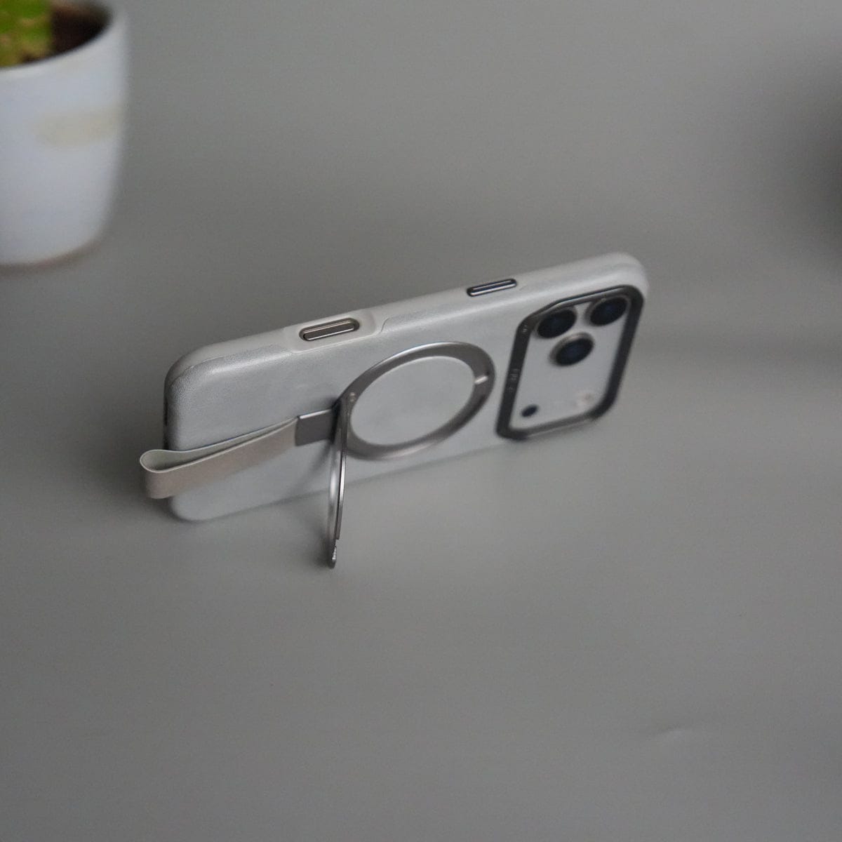iPhone 17 Pro Max Luxury Leather MagSafe Case | Metal Ring Stand and Grip Holder Cover