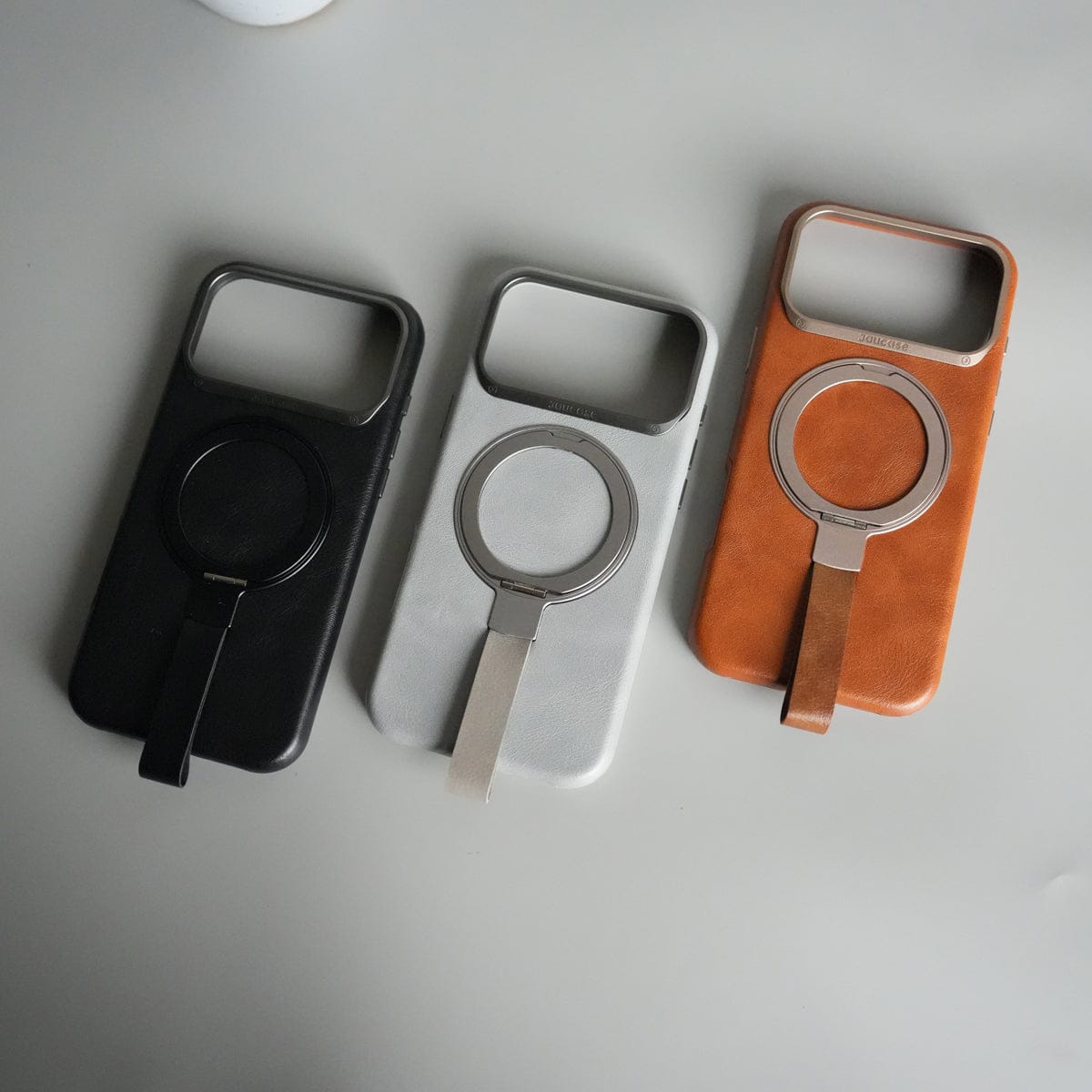 iPhone 17 Pro Max Luxury Leather MagSafe Case | Metal Ring Stand and Grip Holder Cover