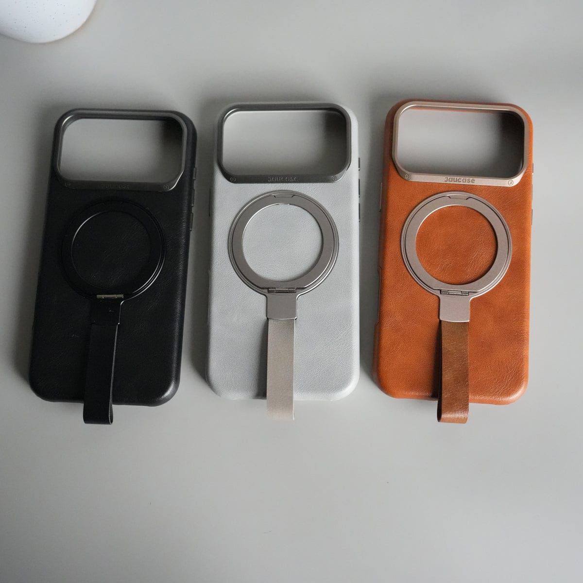 iPhone 17 Pro Max Luxury Leather MagSafe Case | Metal Ring Stand and Grip Holder Cover