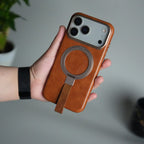iPhone 17 Pro Max Luxury Leather MagSafe Case | Metal Ring Stand and Grip Holder Cover