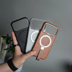 iPhone 17 Pro Max Luxury Leather MagSafe Case | Metal Ring Stand and Grip Holder Cover