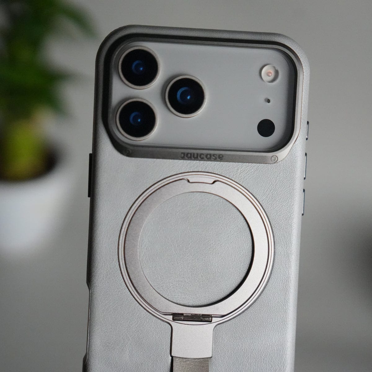 iPhone 17 Pro Max Luxury Leather MagSafe Case | Metal Ring Stand and Grip Holder Cover