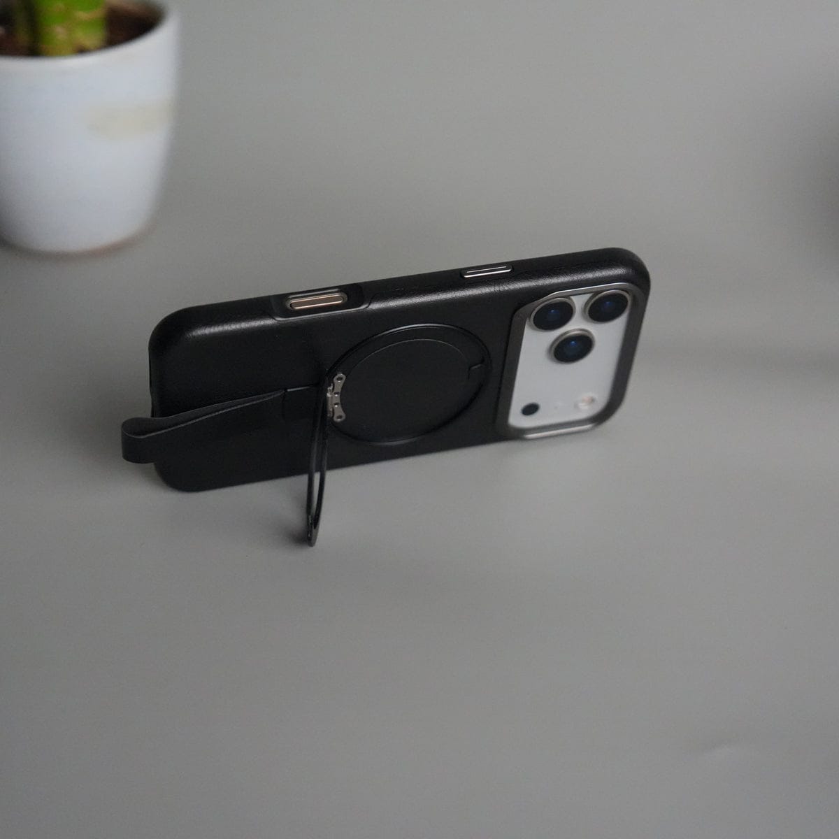 iPhone 17 Pro Max Luxury Leather MagSafe Case | Metal Ring Stand and Grip Holder Cover