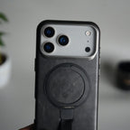 iPhone 17 Pro Max Luxury Leather MagSafe Case | Metal Ring Stand and Grip Holder Cover
