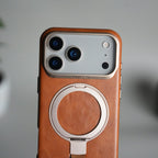 iPhone 17 Pro Max Luxury Leather MagSafe Case | Metal Ring Stand and Grip Holder Cover