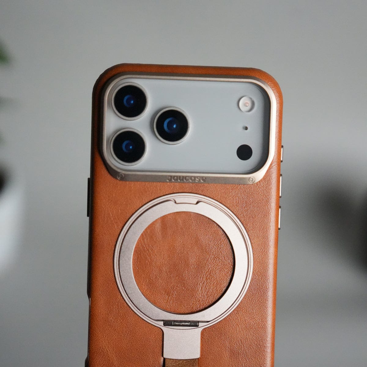 iPhone 17 Pro Max Luxury Leather MagSafe Case | Metal Ring Stand and Grip Holder Cover