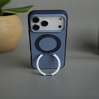 iPhone 17 Pro Max Matte Shockprof Case with Metal 360° Kickstand