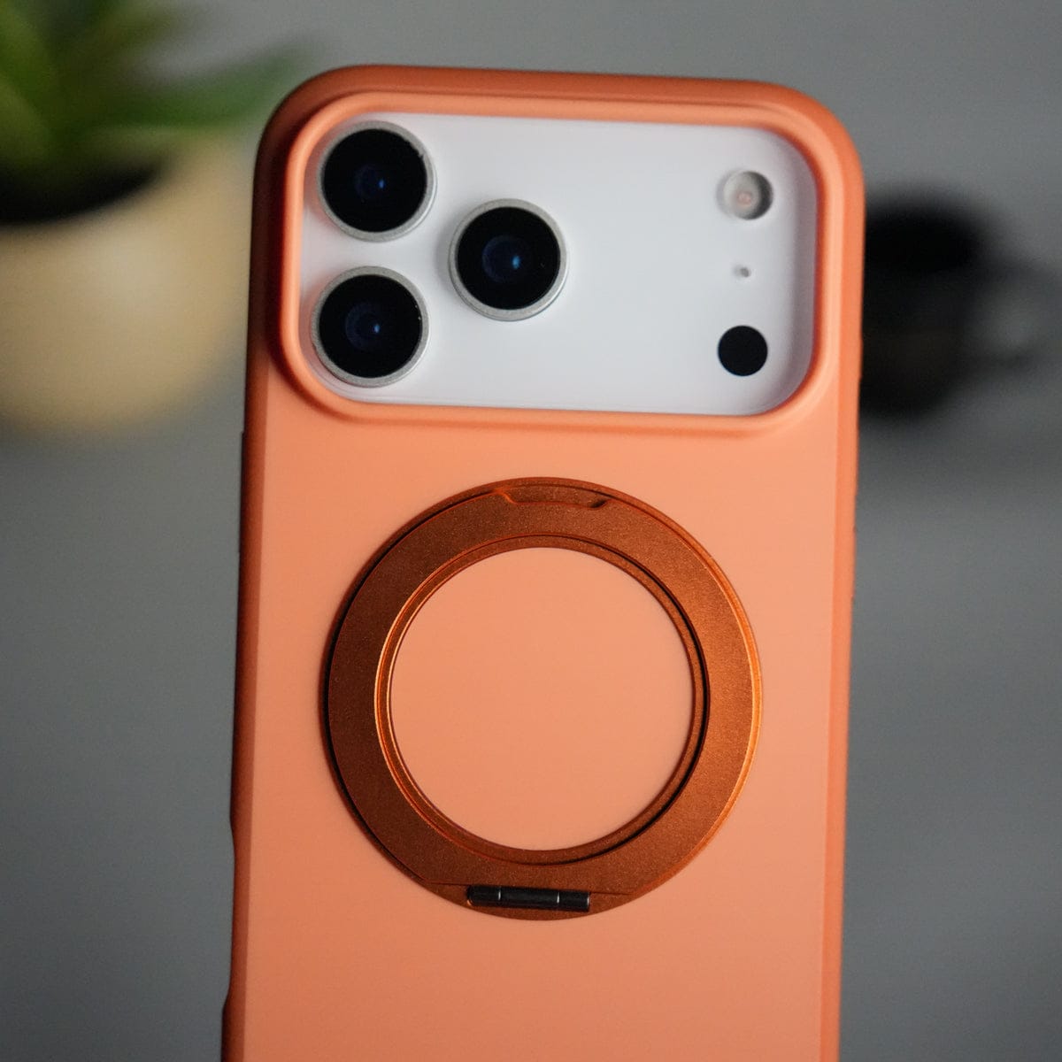 iPhone 17 Pro Max Matte Shockprof Case with Metal 360° Kickstand