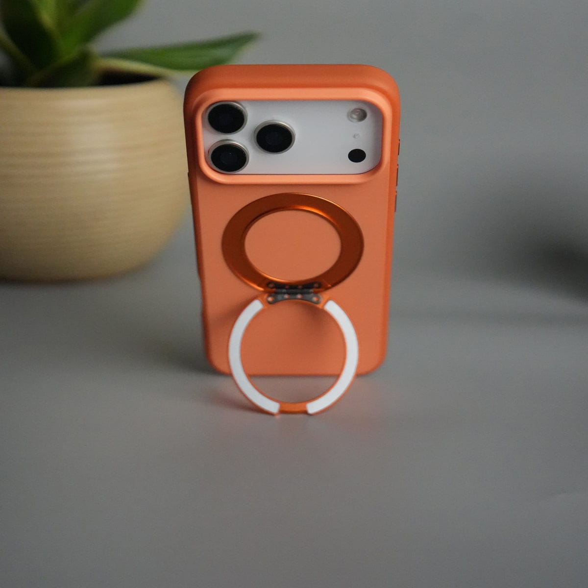 iPhone 17 Pro Max Matte Shockprof Case with Metal 360° Kickstand