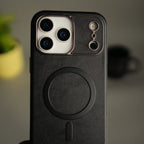 iPhone 17 Pro Max Metallic Textured Leather MagSafe Ring Case Cover