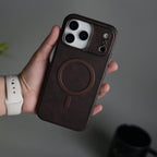 iPhone 17 Pro Max Metallic Textured Leather MagSafe Ring Case Cover