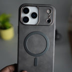 iPhone 17 Pro Max Metallic Textured Leather MagSafe Ring Case Cover