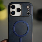iPhone 17 Pro Max Metallic Textured Leather MagSafe Ring Case Cover