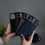iPhone 17 Pro Max Metallic Textured Leather MagSafe Ring Case Cover