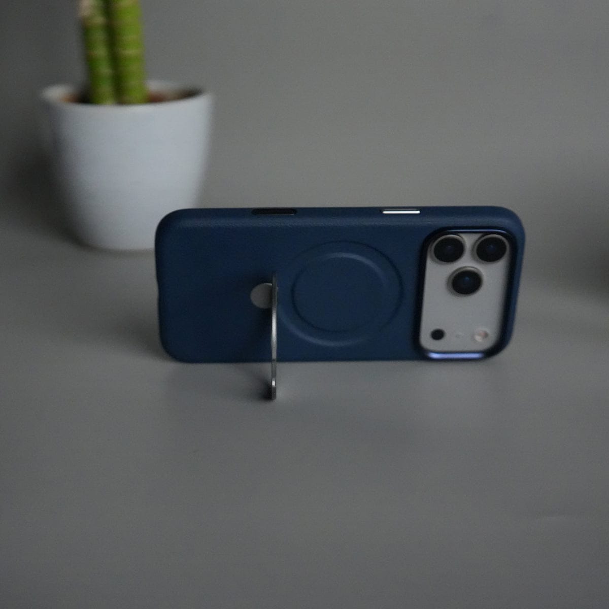 iPhone 17 Pro Max Premium Leather Kickstand Case | Metal Ring Stand | Shockproof Back Cover
