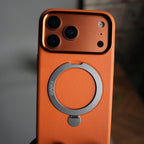 iPhone 17 Pro Max Premium Leather Kickstand Case | Metal Ring Stand | Shockproof Back Cover