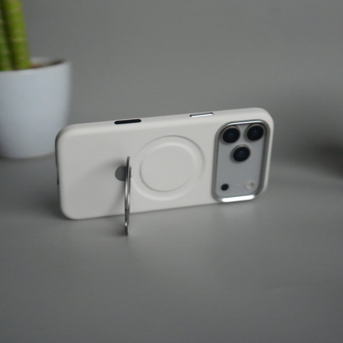 iPhone 17 Pro Max Premium Leather Kickstand Case | Metal Ring Stand | Shockproof Back Cover