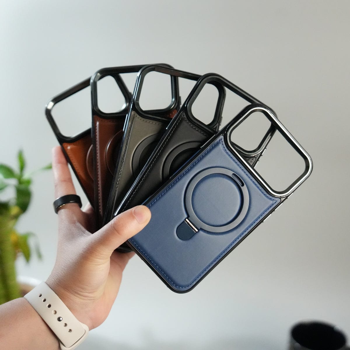 iPhone 17 Pro Max Premium PU Leather Case with Metal Kickstand | Metal Camera Bump | Luxury Shockproof Back Cover