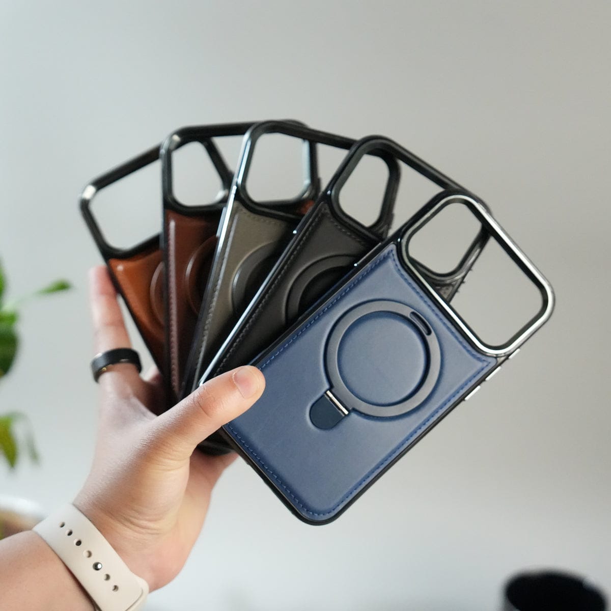 iPhone 17 Pro Max Premium PU Leather Case with Metal Kickstand | Metal Camera Bump | Luxury Shockproof Back Cover