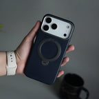 iPhone 17 Pro Max PU Leather Case with Metal Camera Frame & 360° Rotating Metal Stand