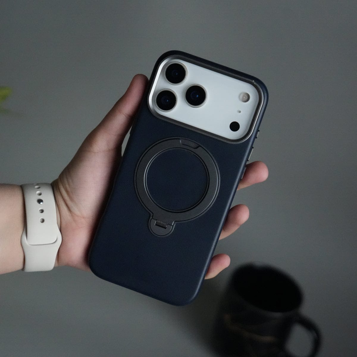 iPhone 17 Pro Max PU Leather Case with Metal Camera Frame & 360° Rotating Metal Stand