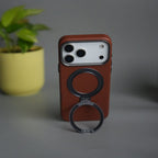 iPhone 17 Pro Max PU Leather Case with Metal Camera Frame & 360° Rotating Metal Stand