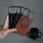 iPhone 17 Pro Max PU Leather Case with Metal Camera Frame & 360° Rotating Metal Stand