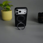 iPhone 17 Pro Max PU Leather Case with Metal Camera Frame & 360° Rotating Metal Stand