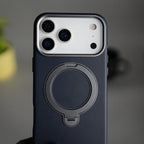 iPhone 17 Pro Max PU Leather Case with Metal Camera Frame & 360° Rotating Metal Stand