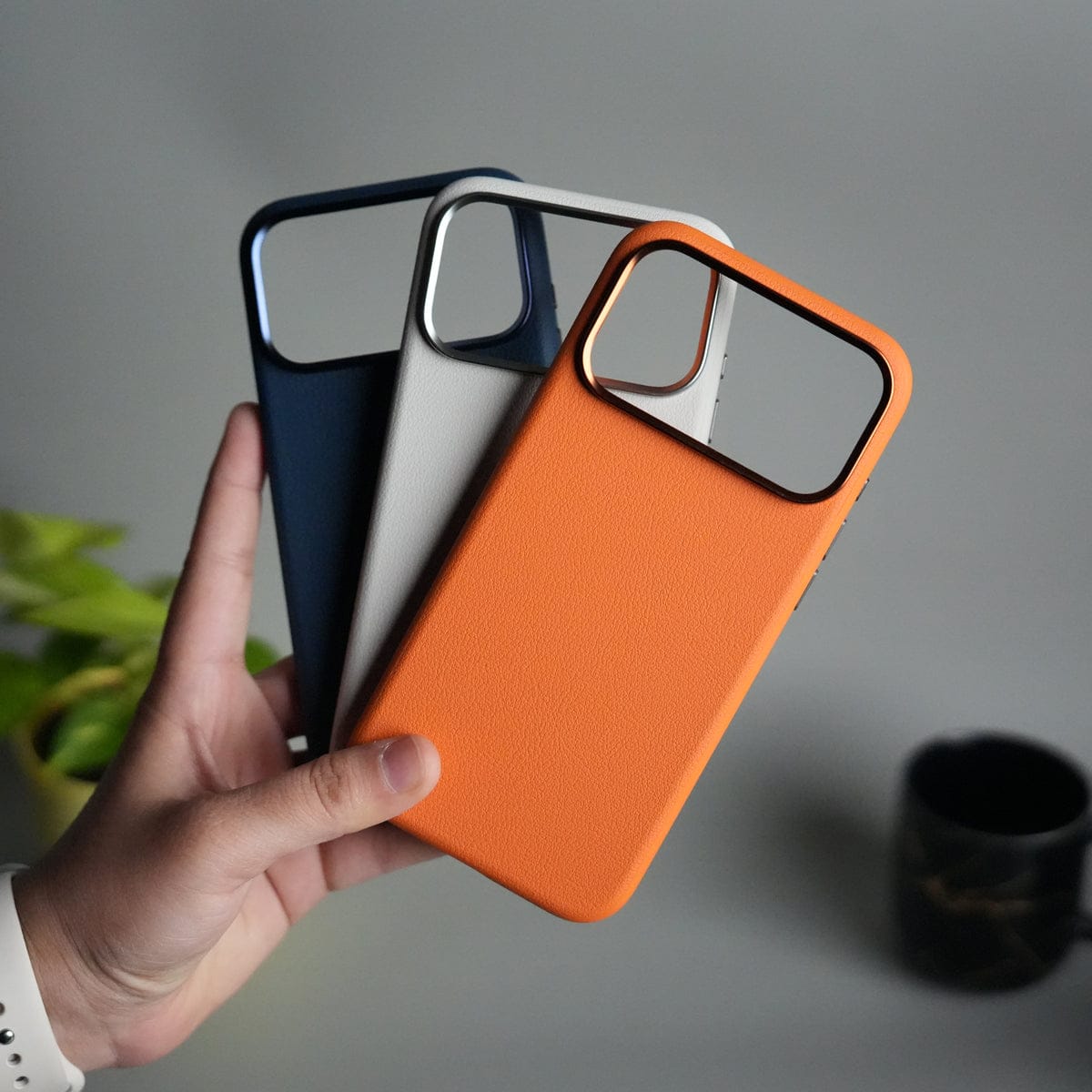 iPhone 17 Pro Max PU Leather Case with Metal Camera Frame & Built-in MagSafe Back Cover