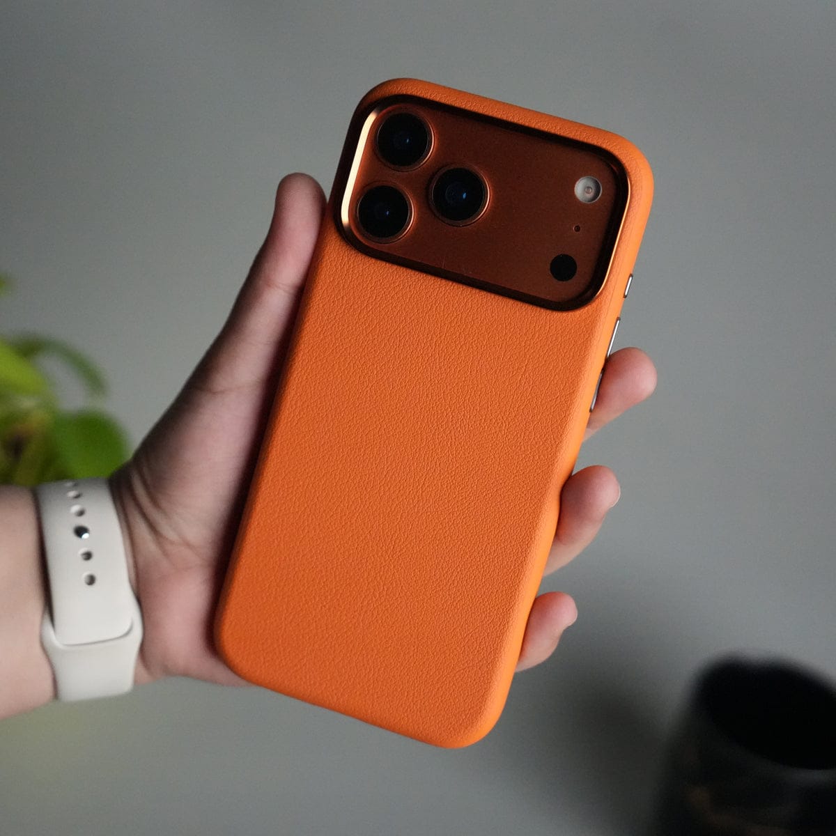 iPhone 17 Pro Max PU Leather Case with Metal Camera Frame & Built-in MagSafe Back Cover