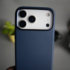 iPhone 17 Pro Max PU Leather Case with Metal Camera Frame & Built-in MagSafe Back Cover