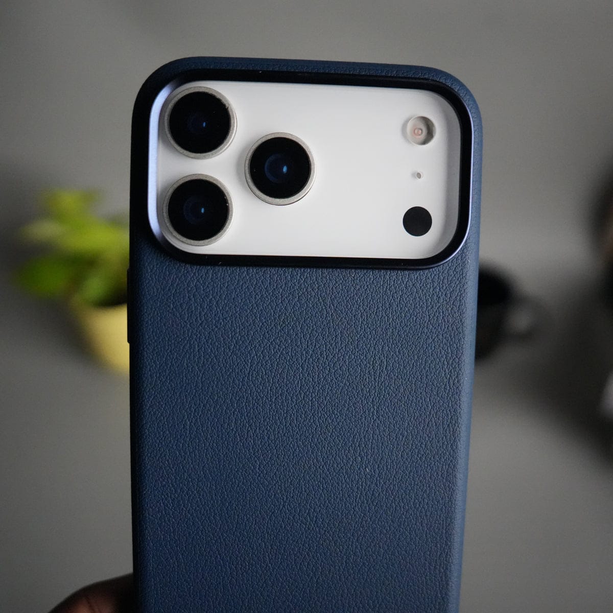 iPhone 17 Pro Max PU Leather Case with Metal Camera Frame & Built-in MagSafe Back Cover