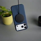 iPhone 17 Pro Max PU Leather Case with Metal Camera Frame & Built-in MagSafe Back Cover
