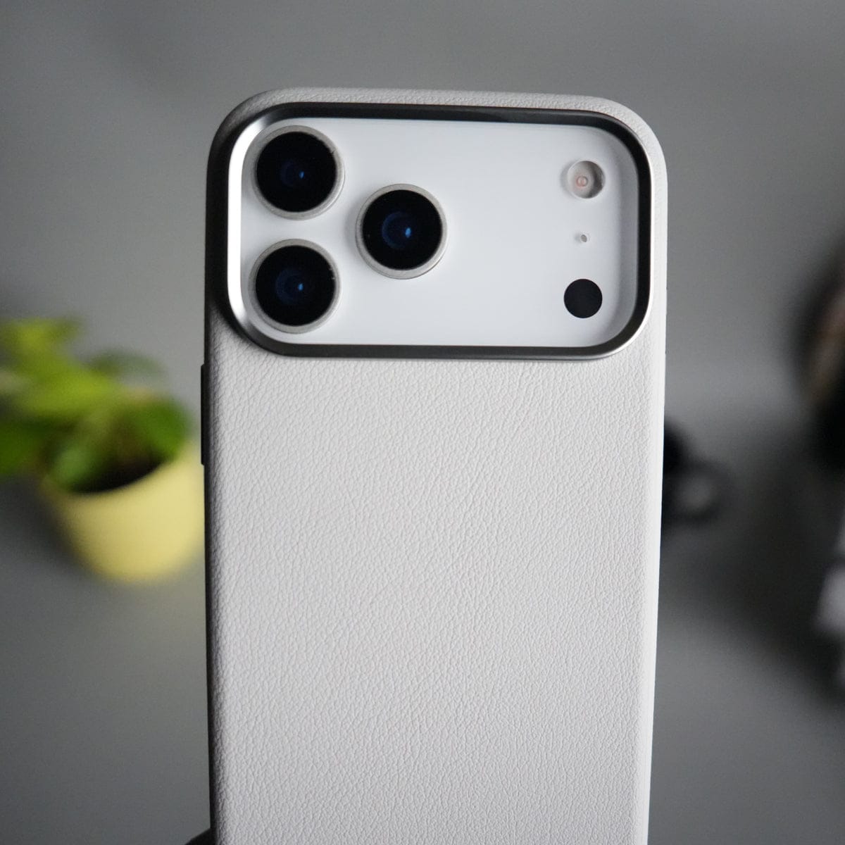 iPhone 17 Pro Max PU Leather Case with Metal Camera Frame & Built-in MagSafe Back Cover