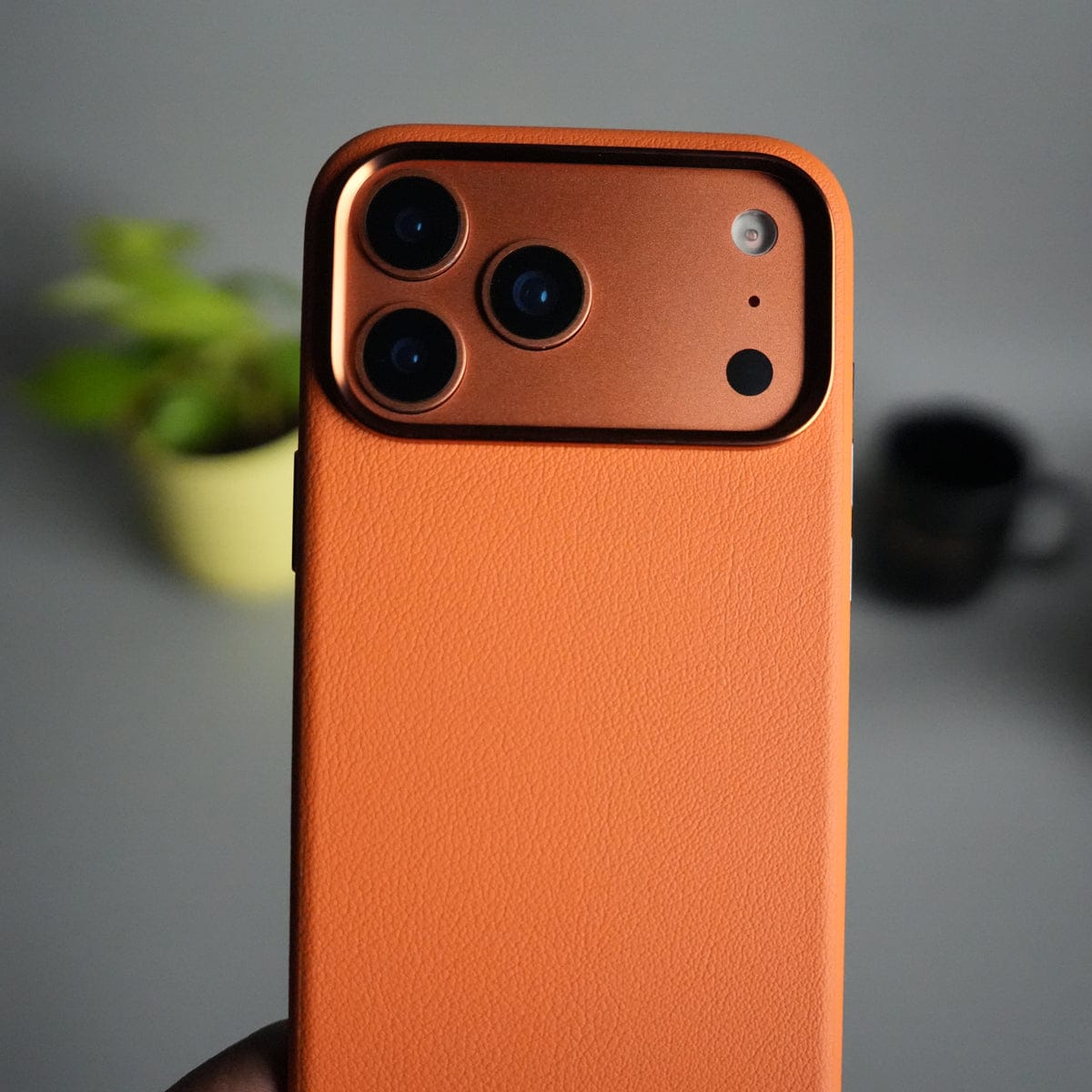 iPhone 17 Pro Max PU Leather Case with Metal Camera Frame & Built-in MagSafe Back Cover