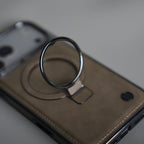 iPhone 17 Pro Max PU Leather Chrome Side Case With Ring Metal Stand