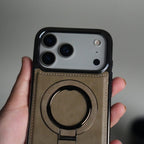 iPhone 17 Pro Max PU Leather Chrome Side Case With Ring Metal Stand