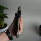 iPhone 17 Pro Max PU Leather Chrome Side Case With Ring Metal Stand