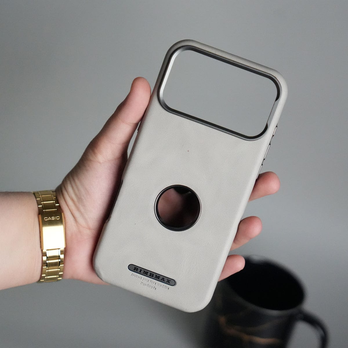 iPhone 17 Pro Max PU Leather Logo Cut MagSafe Case | Metal Camera Frame with Premium Finish